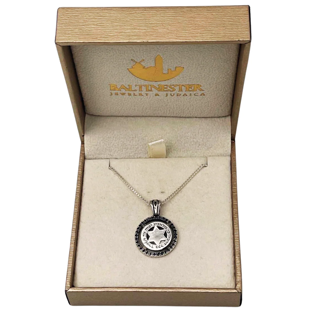 Kabbalah Angel Prayer Magen David Silver necklace with Black Zircons - Image 4