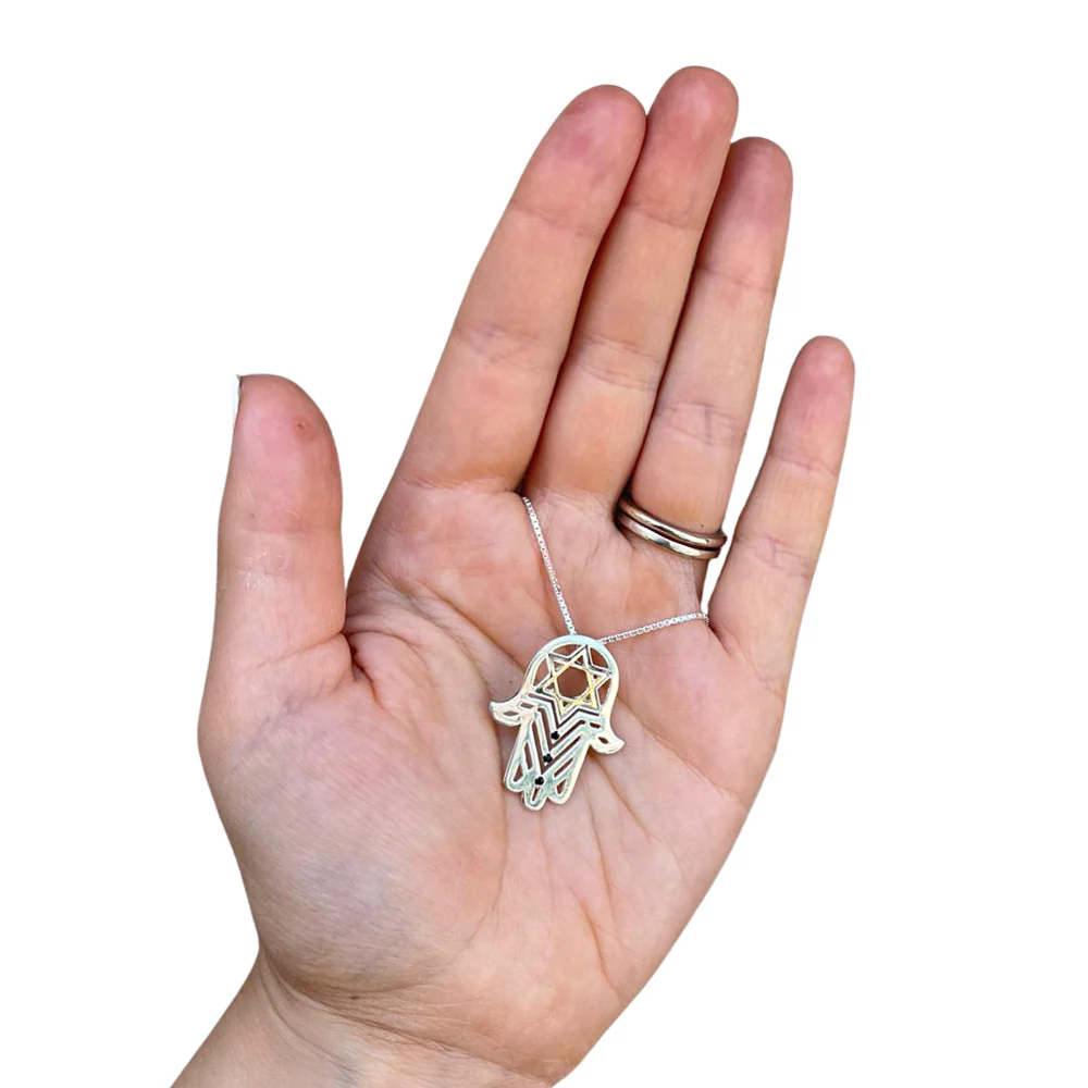 Star of David Hamsa Pendant with Black Diamonds - Image 2