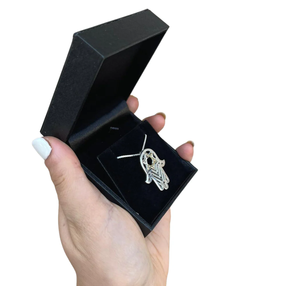 Star of David Hamsa Pendant with Black Diamonds - Image 5