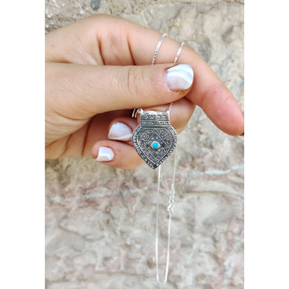 Gold and Silver with Turquoise Holiness of Ha’ari Kabbalah Pendant Chain Set - Image 4