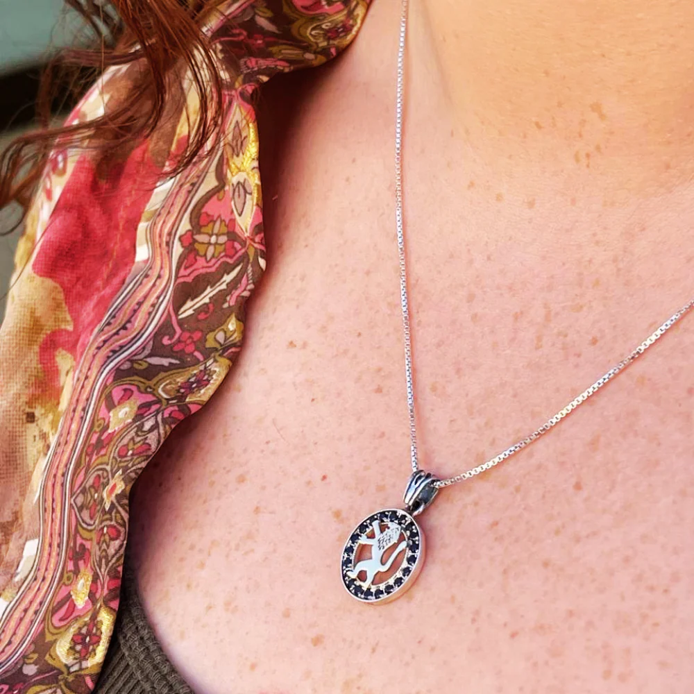 Lion of Judah Round Necklace in 9K Gold, Silver and Black Zircons - Image 5