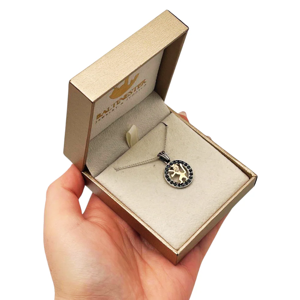 Lion of Judah Round Necklace in 9K Gold, Silver and Black Zircons - Image 6