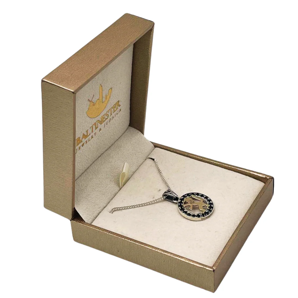Lion of Judah Round Necklace in 9K Gold, Silver and Black Zircons - Image 7