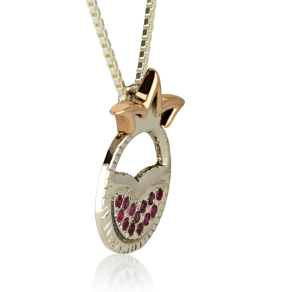 Pomegranate Mayan Silver Ruby Pendant and Chain - Image 2