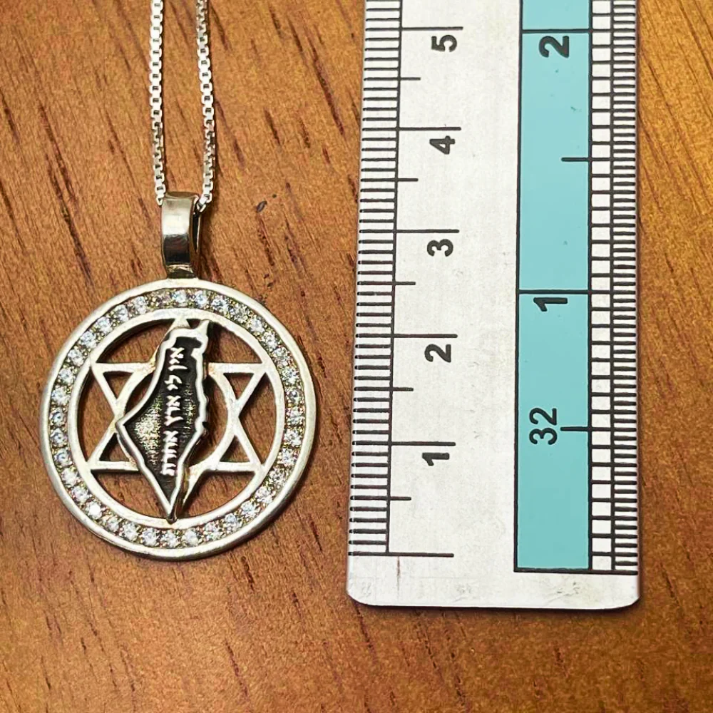 Am Israel Chai, Star of David and Israel Map Silver Kabbalah Necklace with Zircons - Image 8