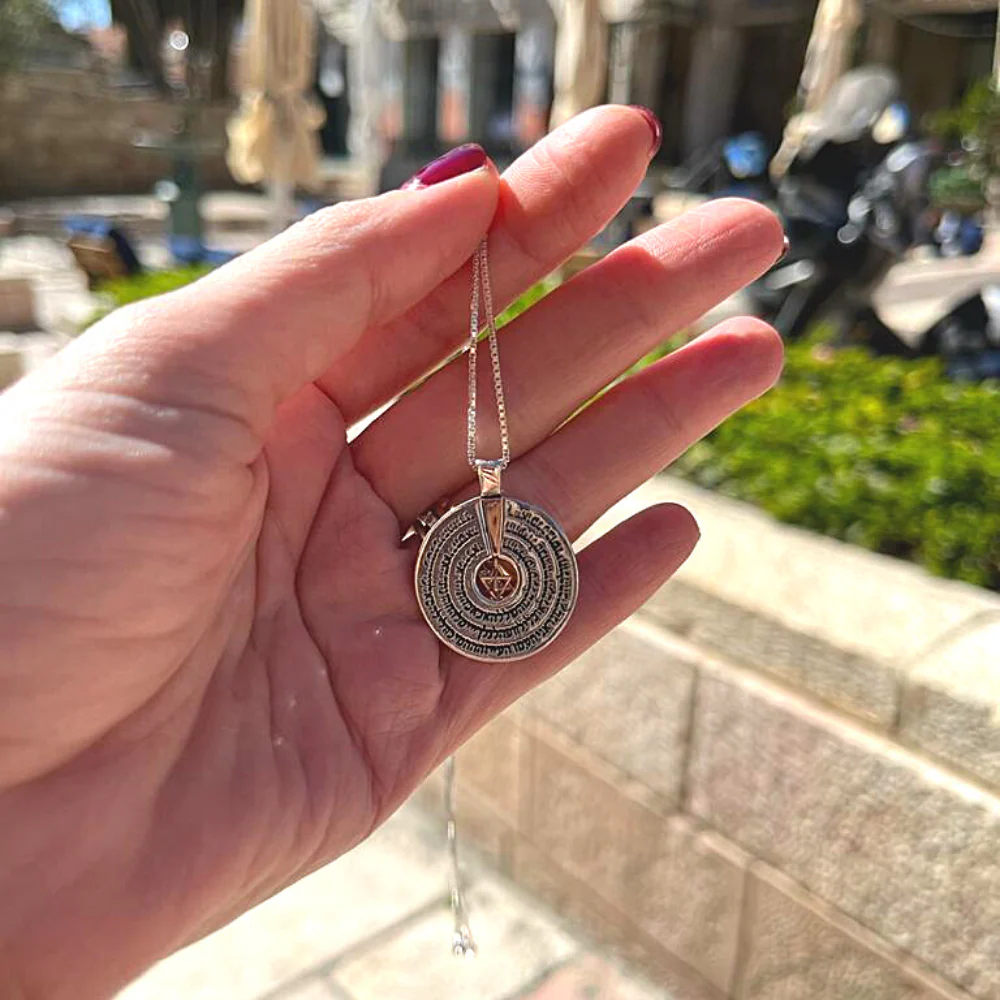 Merkaba Kabbalah Spinning Pendant Set 14K Rose Gold and Silver - Image 5