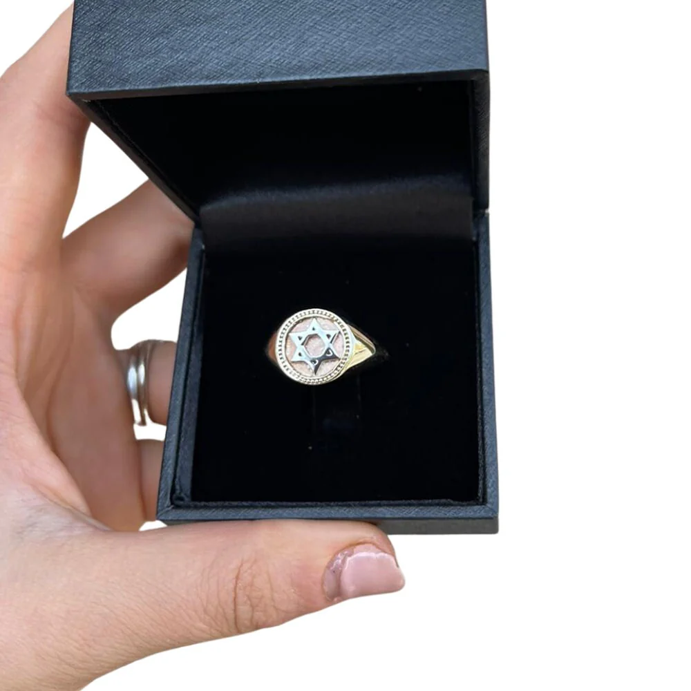 Star of David 14k Yellow and White Gold Signet Ring - Image 2