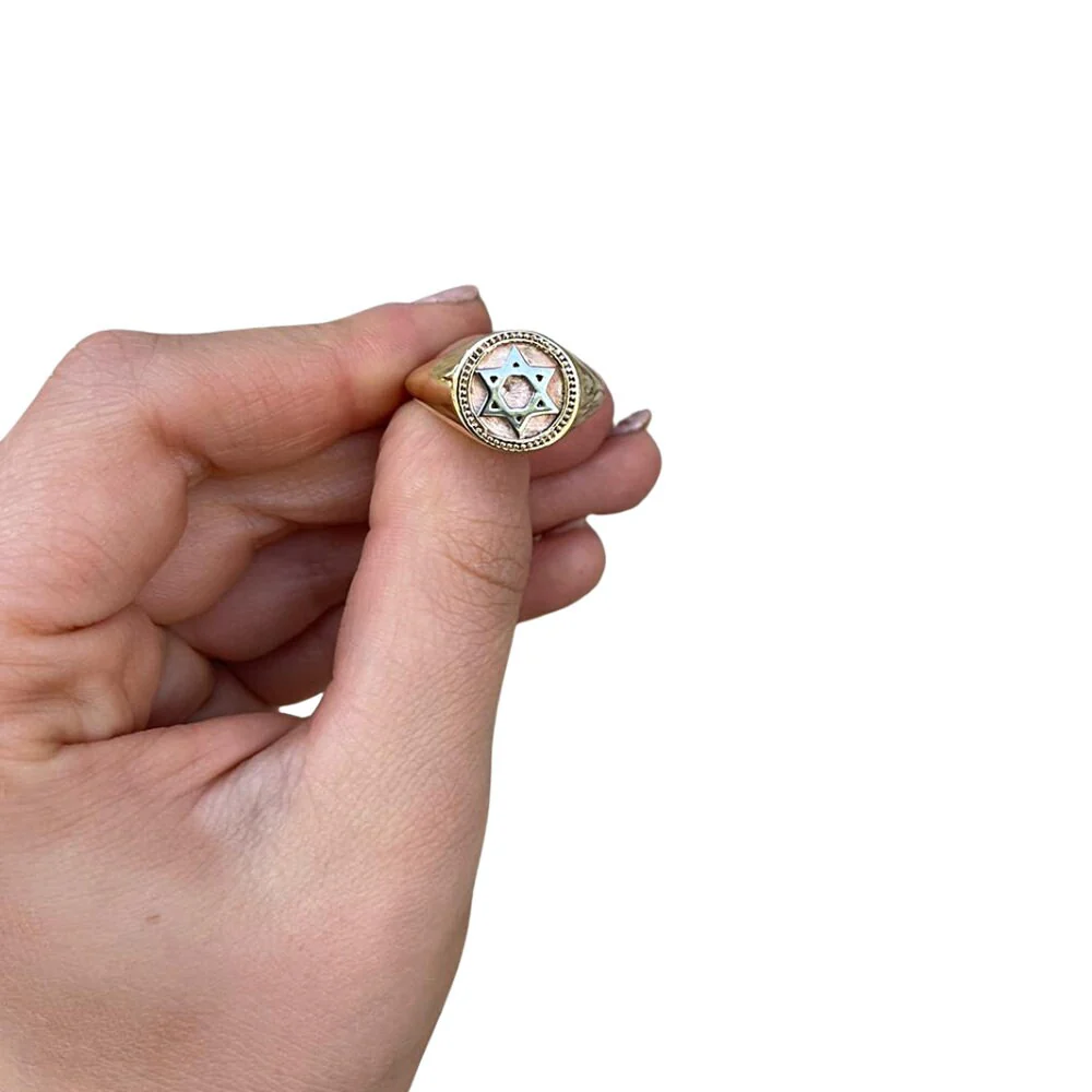 Star of David 14k Yellow and White Gold Signet Ring - Image 3