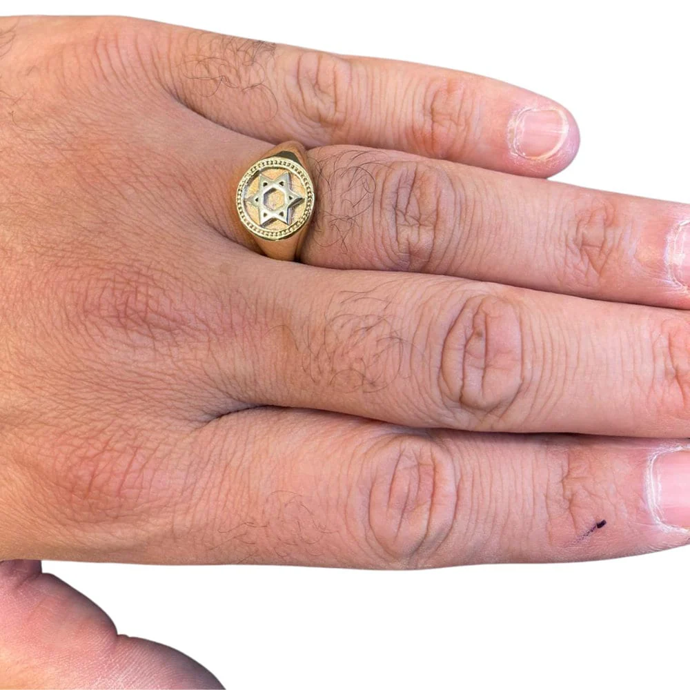 Star of David 14k Yellow and White Gold Signet Ring - Image 5