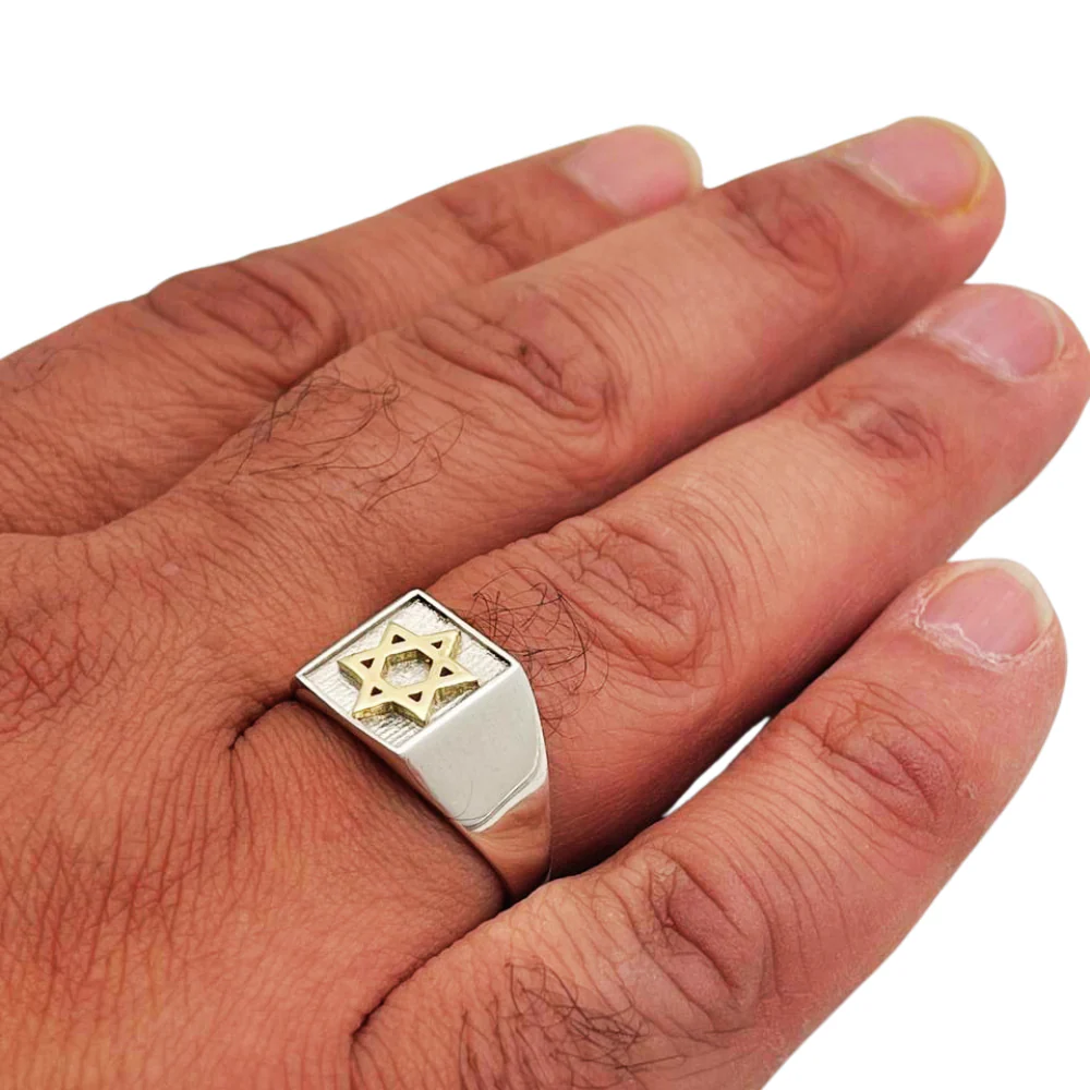 Sterling Silver and Gold Star of David Jewish Signet Ring - Image 6