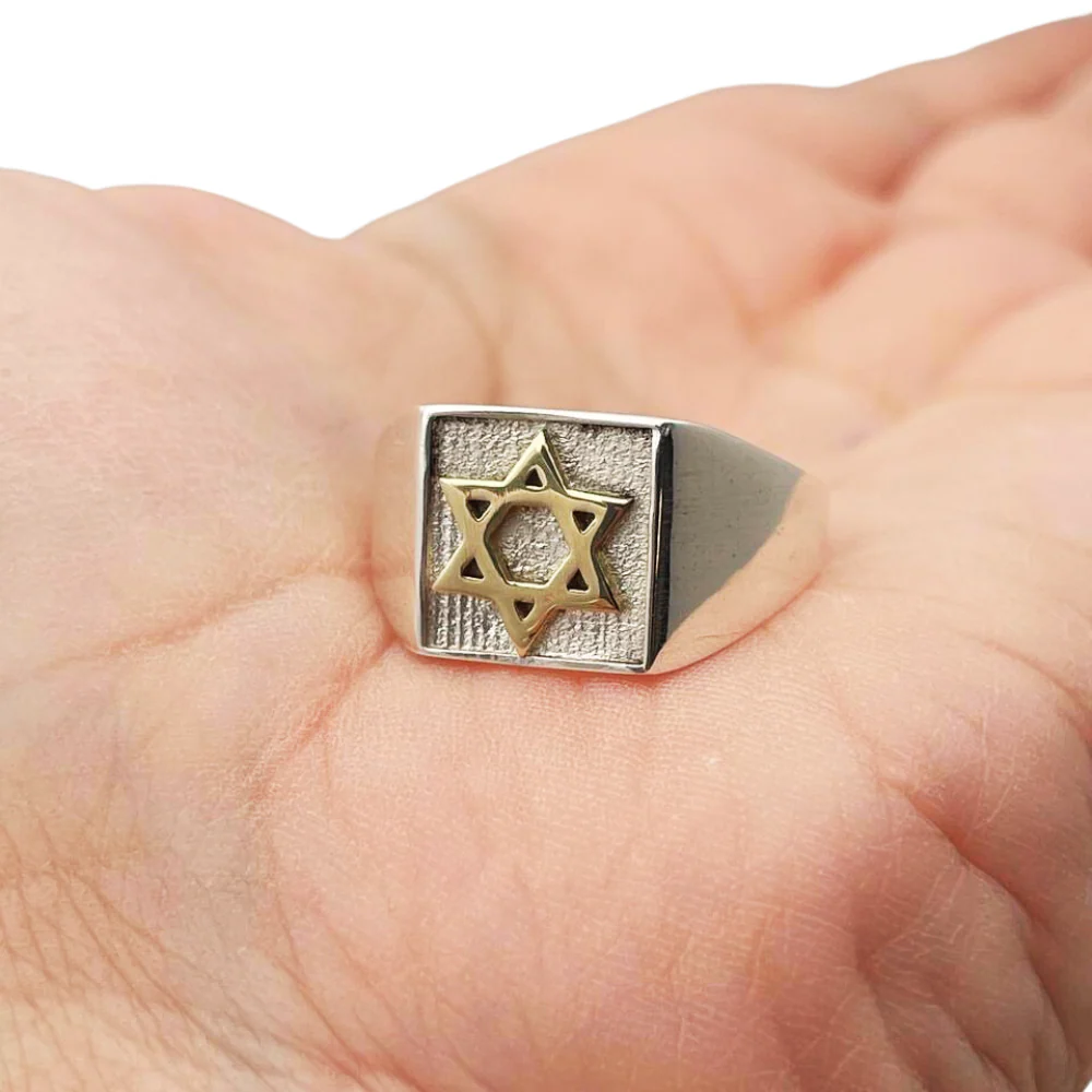 Sterling Silver and Gold Star of David Jewish Signet Ring - Image 9