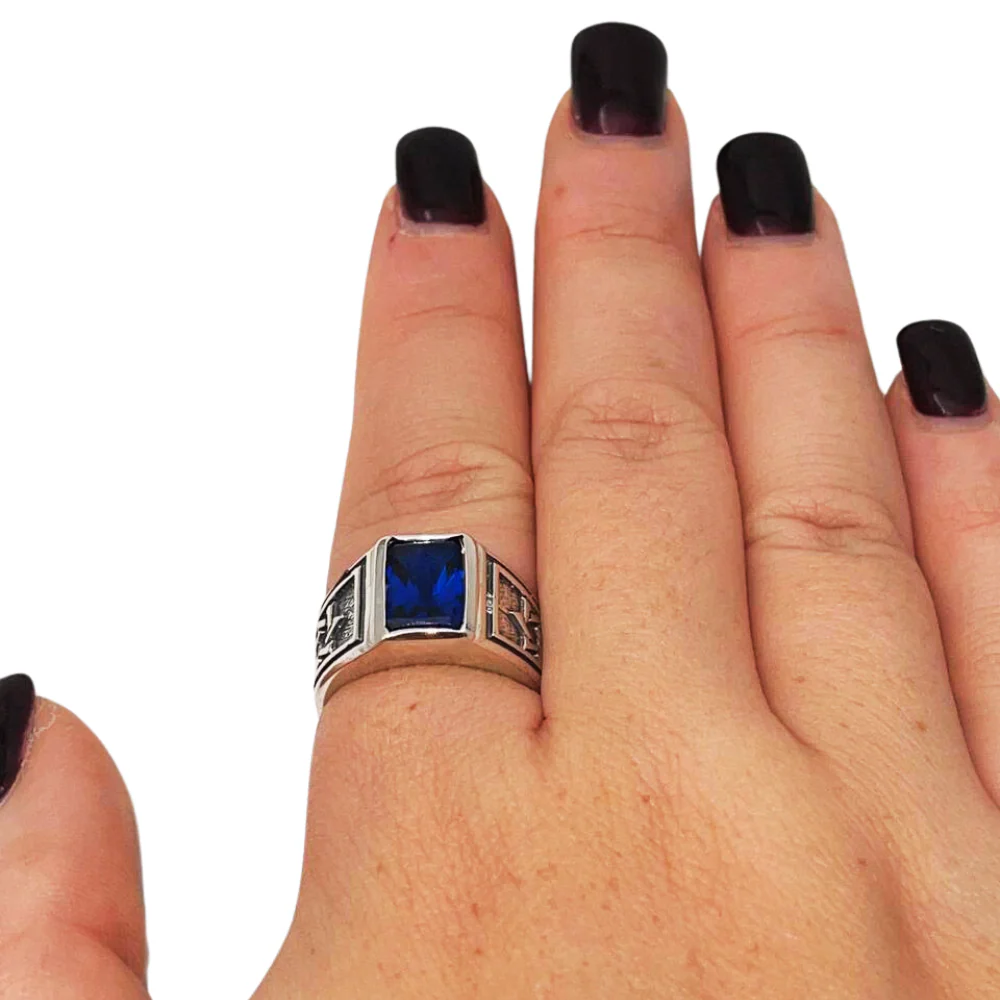 Sterling Silver Jewish Star Sapphire Ring - Image 9