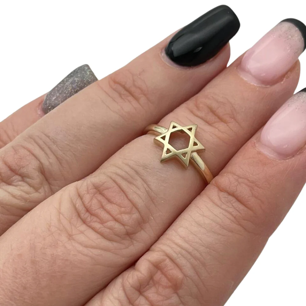 14K Yellow Gold Domed Star of David Ring - Image 2