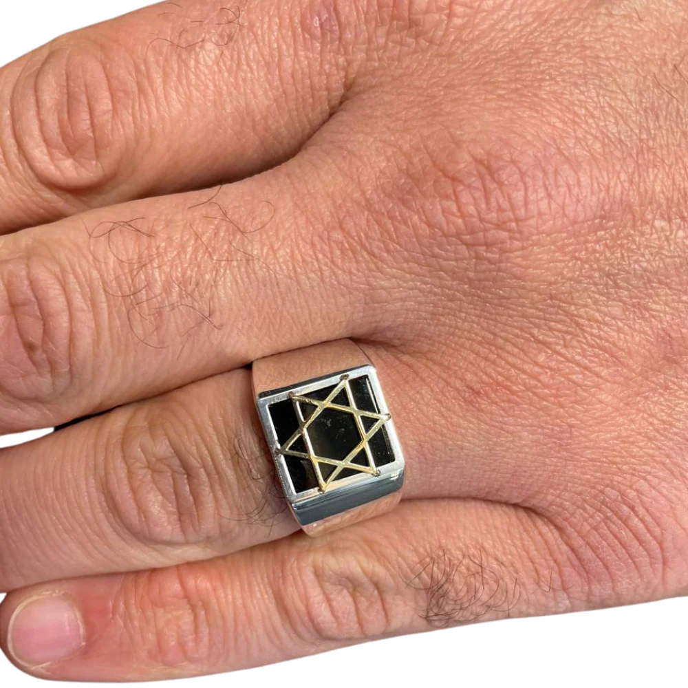 14K Gold Black Onyx Star of David Ring - Image 4