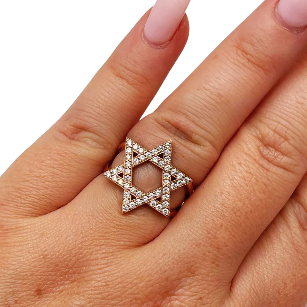 Diamond-Studded Star of David Ring in 14K Gold - Image 3