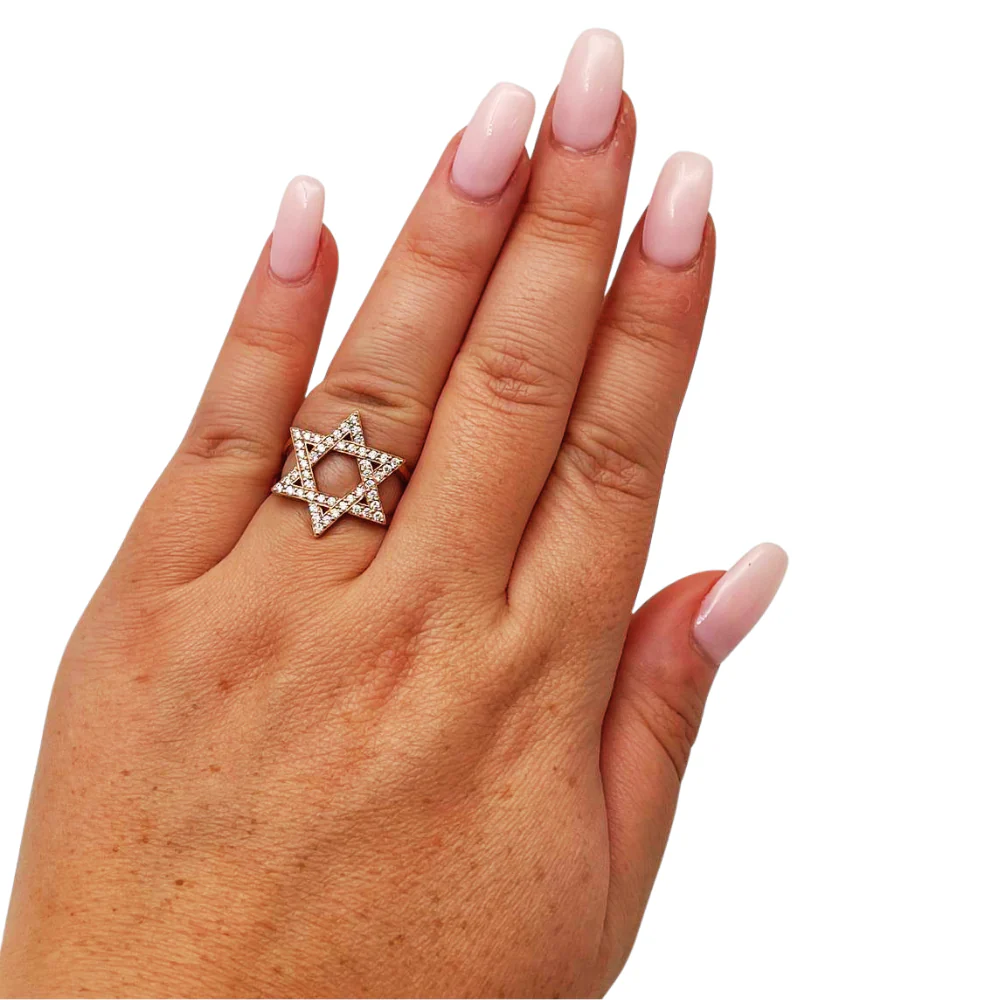 Diamond-Studded Star of David Ring in 14K Gold - Image 4