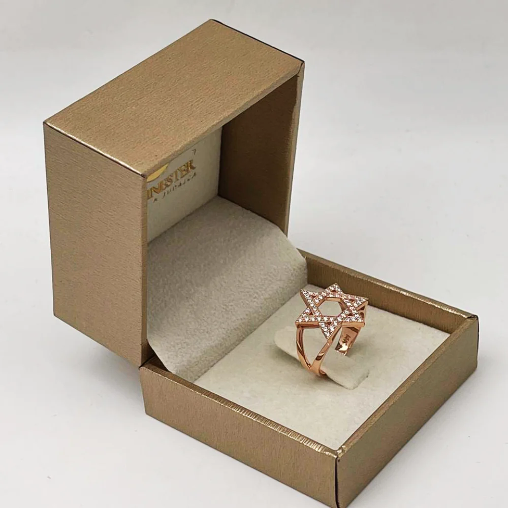 Diamond-Studded Star of David Ring in 14K Gold - Image 6