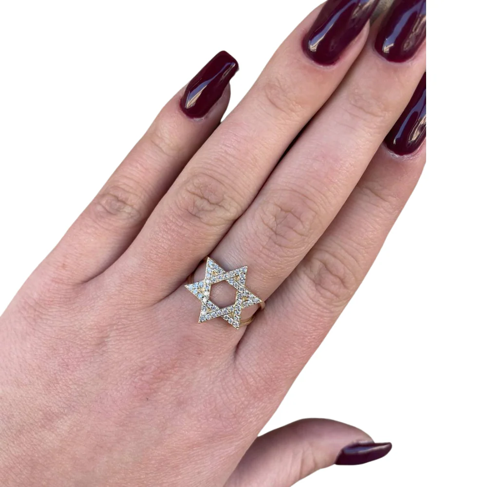 Diamond-Studded Star of David Ring in 14K Gold - Image 9