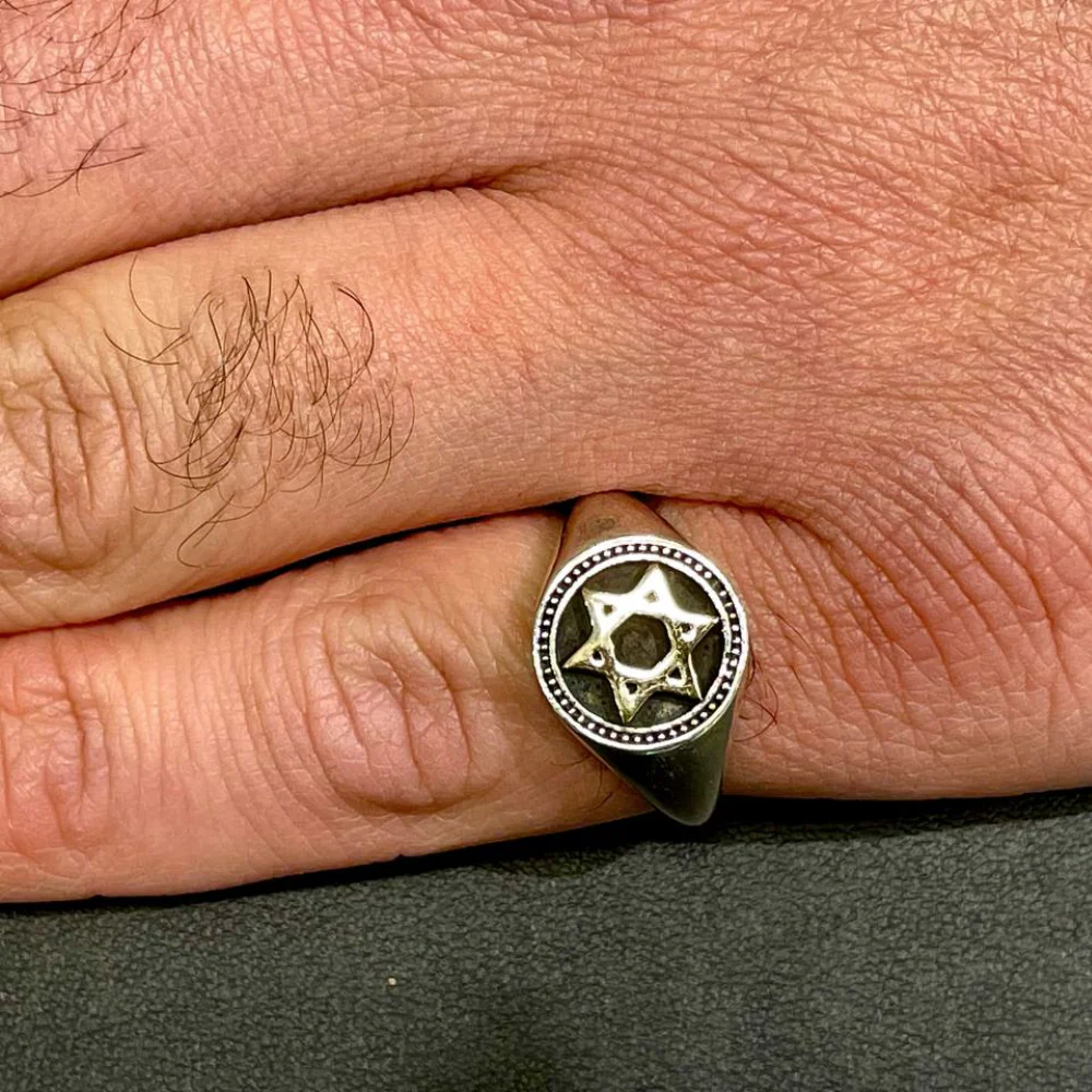 Star of David Signet Ring in 14k Gold and Silver - Image 3