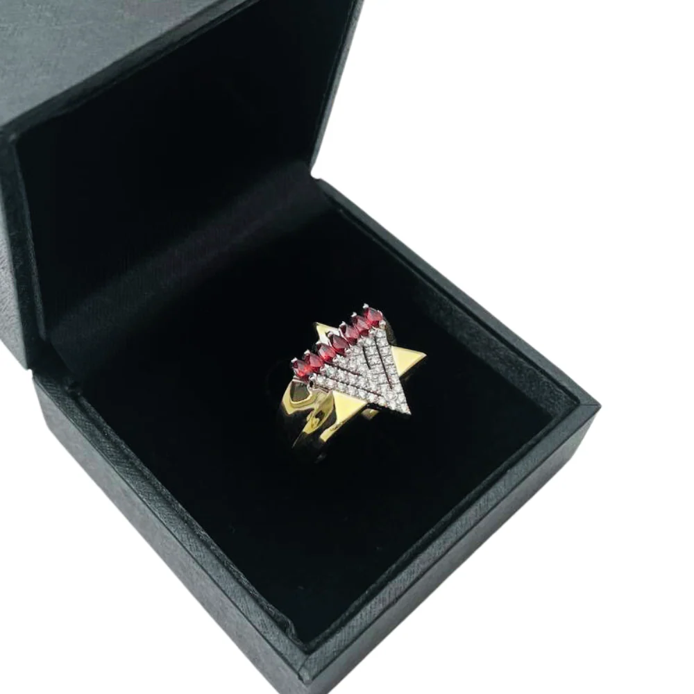 Menorah Star of David Ring - 14K Gold, Diamonds and Rubies - Image 4