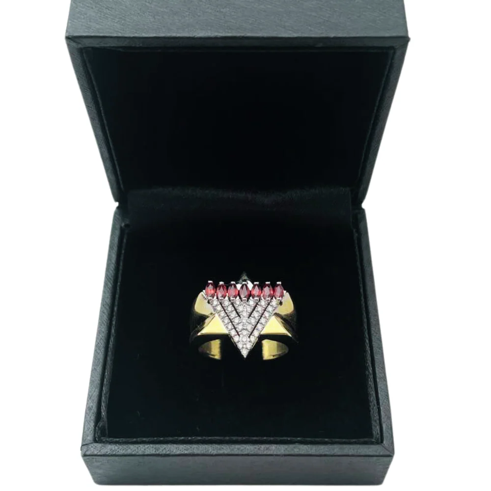Menorah Star of David Ring - 14K Gold, Diamonds and Rubies - Image 5