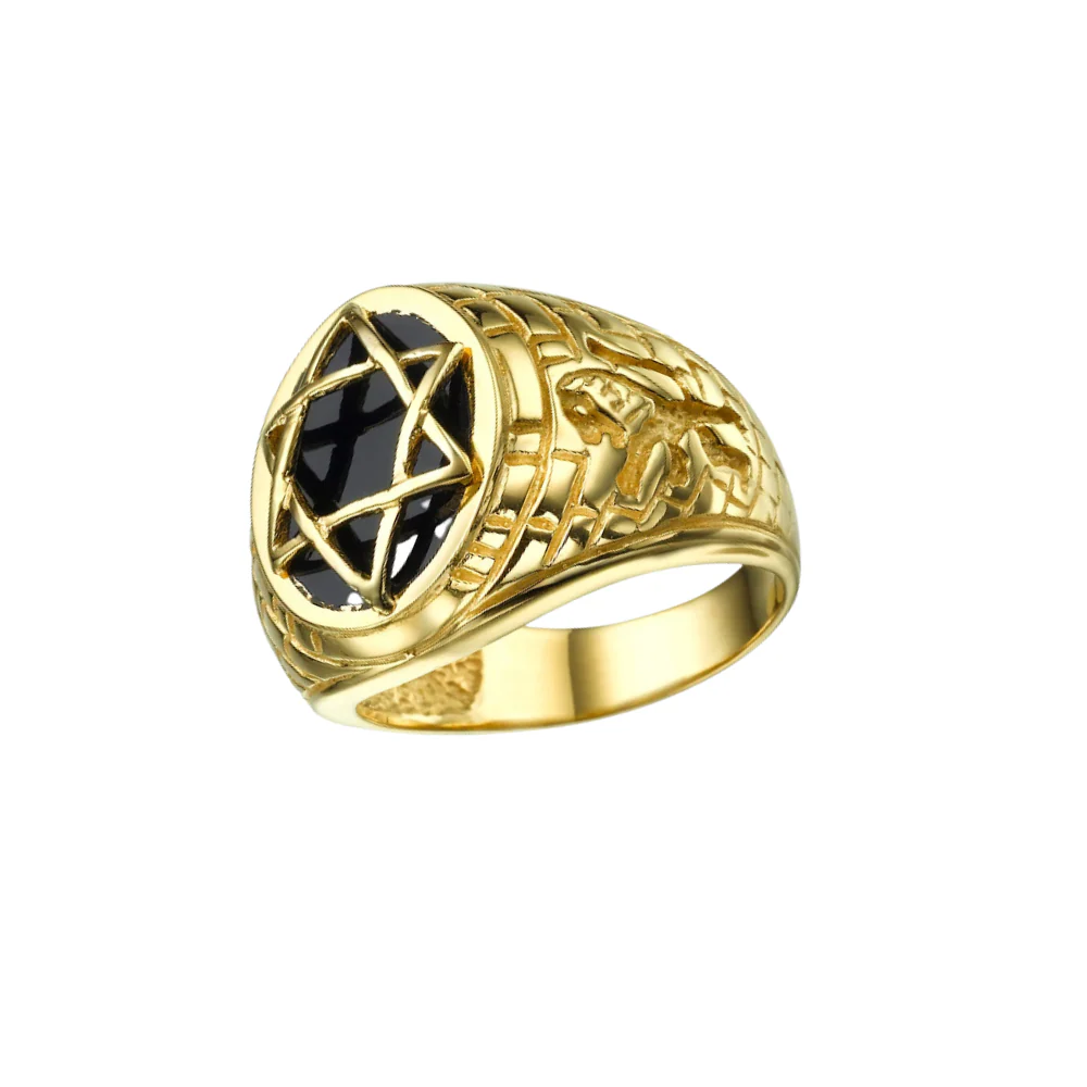 Star of David Signet Ring - 14k Yellow Gold with Black Onyx Stone - Image 3