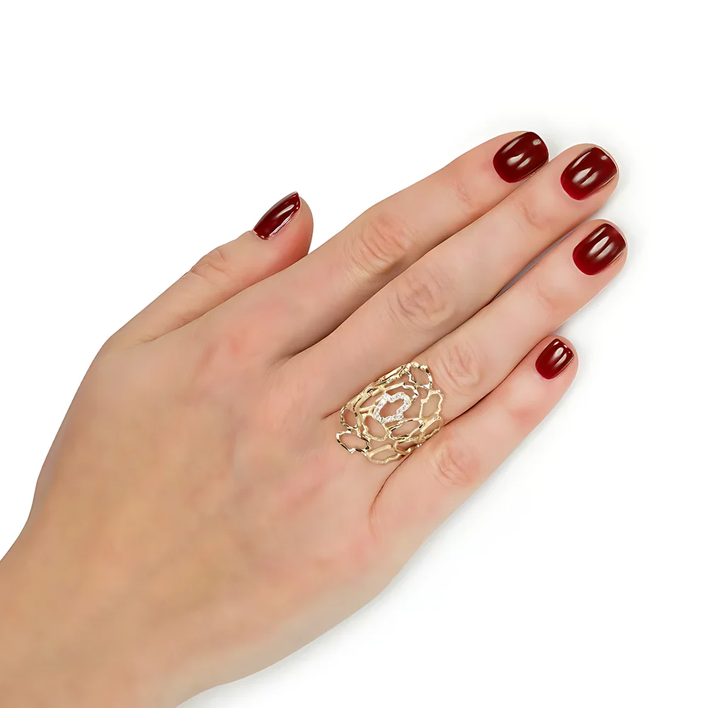 Diamond Studded Recurrent Hamsa Ring in 14K Gold - Image 4