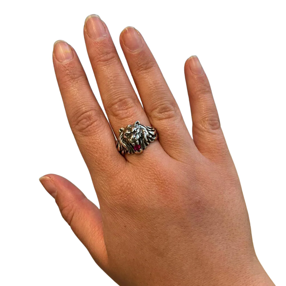 Oxidized Silver Lion of Judah Ruby Ring - Image 6