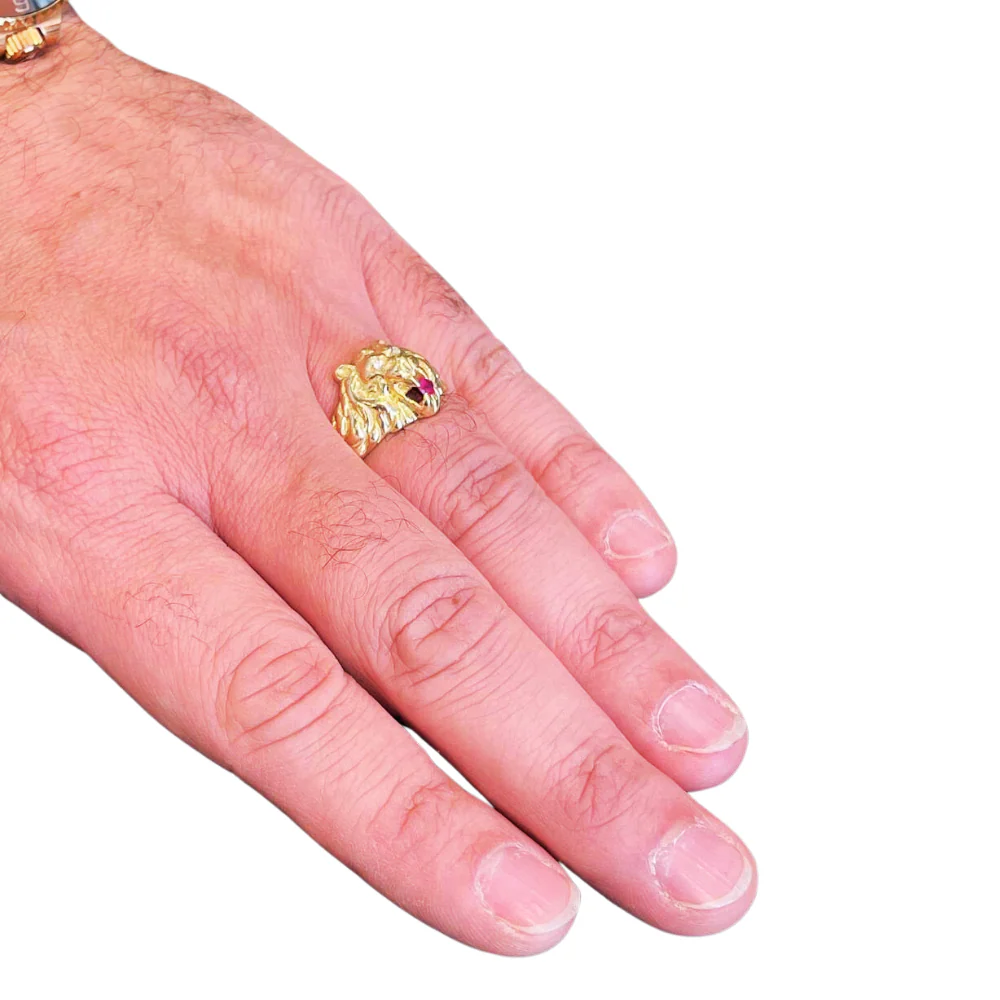 Diamond Lion of Judah Ruby Ring in 14k Yellow Gold - Image 3