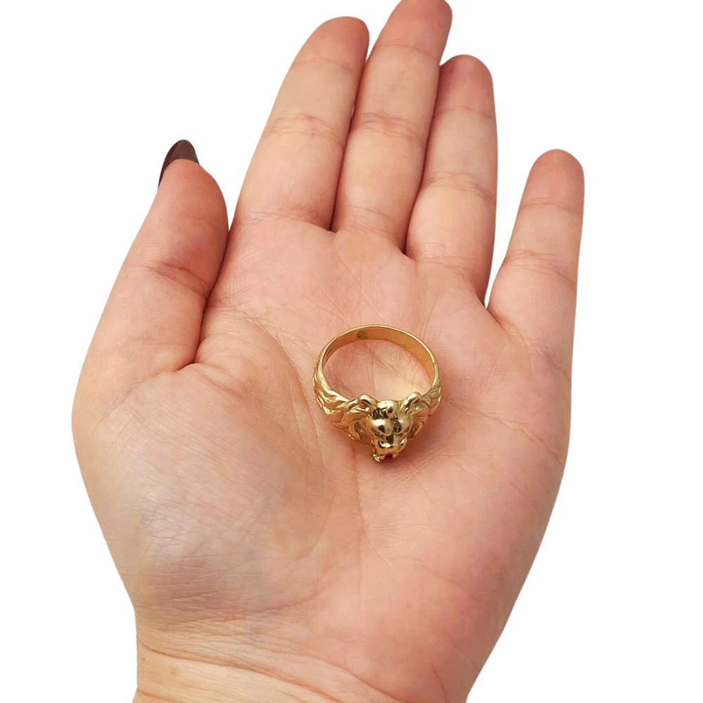 Diamond Lion of Judah Ruby Ring in 14k Yellow Gold - Image 4