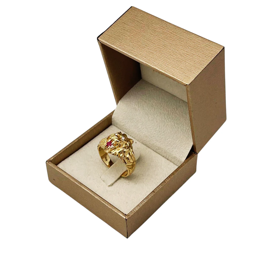 Diamond Lion of Judah Ruby Ring in 14k Yellow Gold - Image 5
