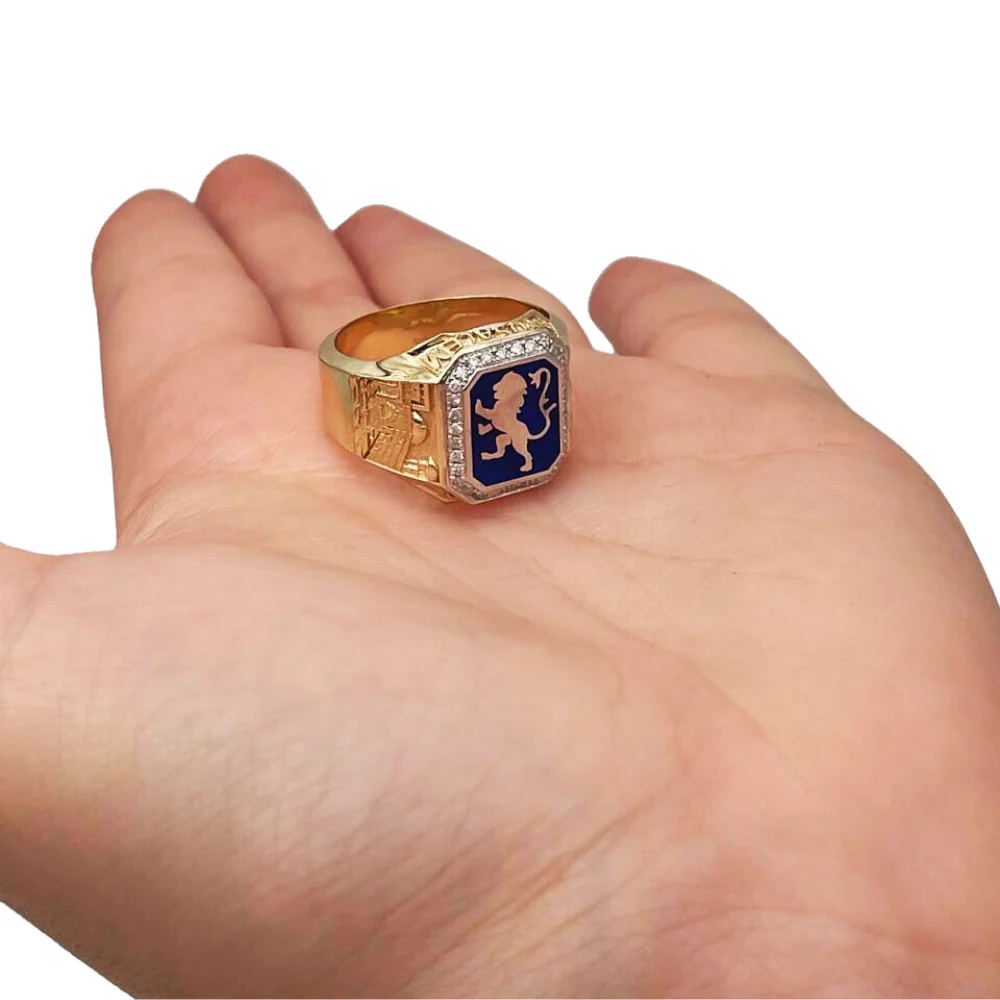 Lion of Judah Jerusalem Signet Ring - 14K Gold and Diamond - Image 2