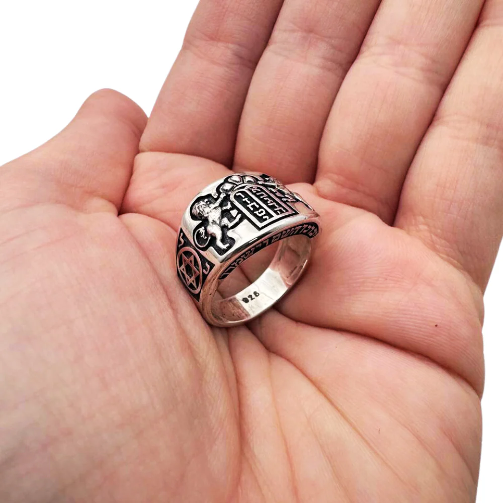 Lion of Judah Ten Commandments Star of David Jewish Ring in Sterling Silver - Image 3