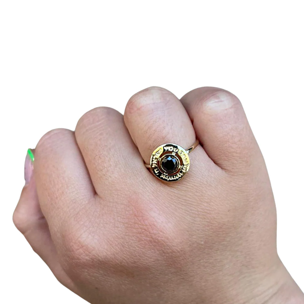 14k Gold Dainty Onyx Shema Ring - Image 5