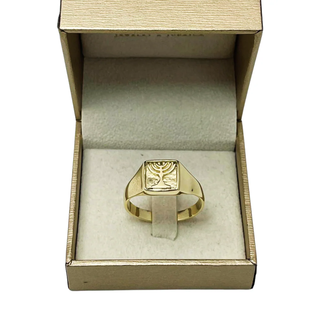 14k Gold Signet Menorah Ring - Image 7