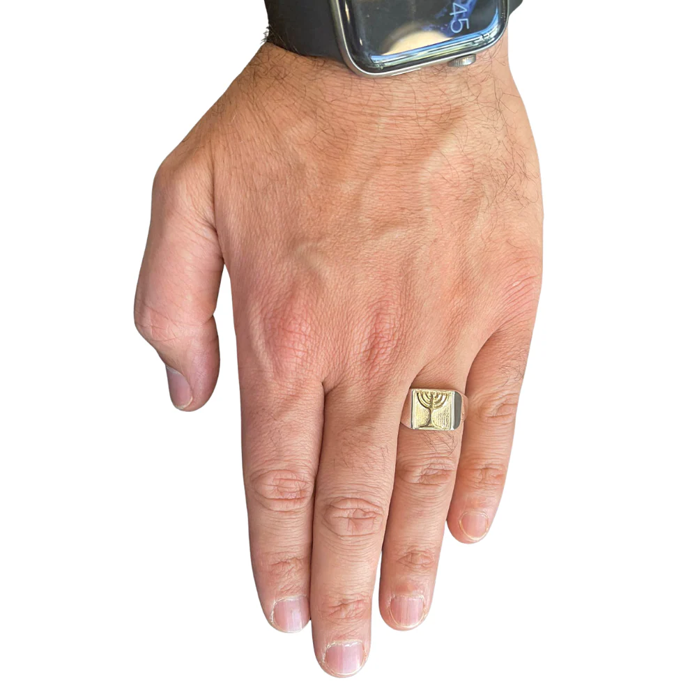 Sterling Silver and Gold Menorah Jewish Ring - Image 3