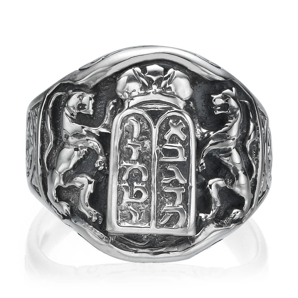 Ten Commandments Lion of Judah Silver Men's Ring - Image 2