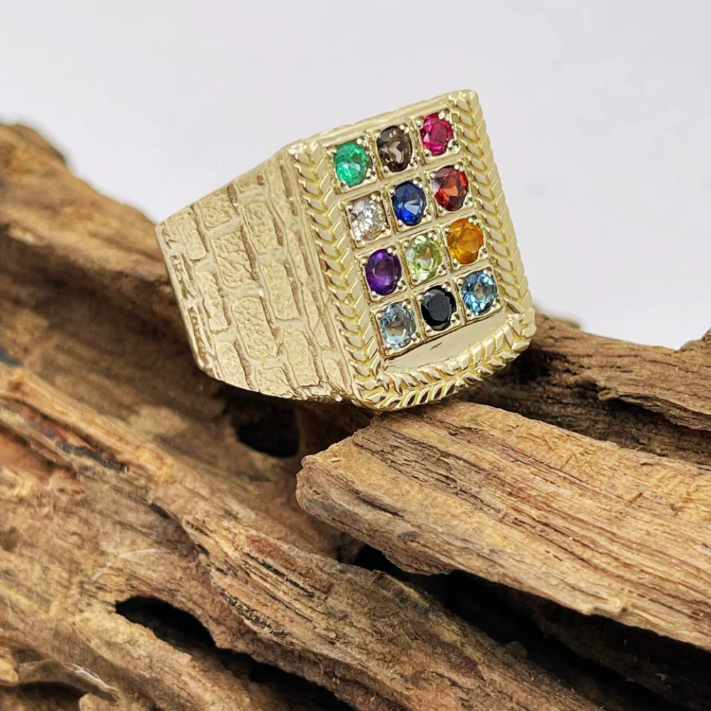 Choshen Semi-Precious Stones Men's Signet Ring in 14K Gold - Image 5