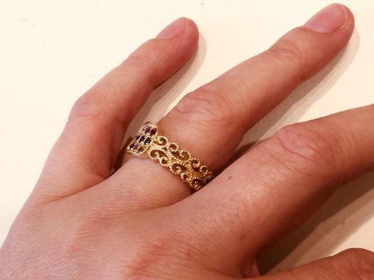 Choshen Filigree 12 Precious Stones 14k Gold Ring - Image 3