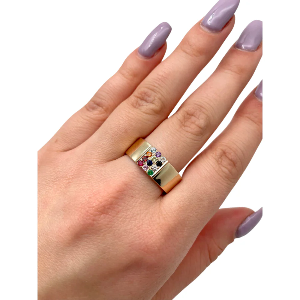 Hoshen Ring with Shema Israel in 14k Gold & Gemstones - Image 3