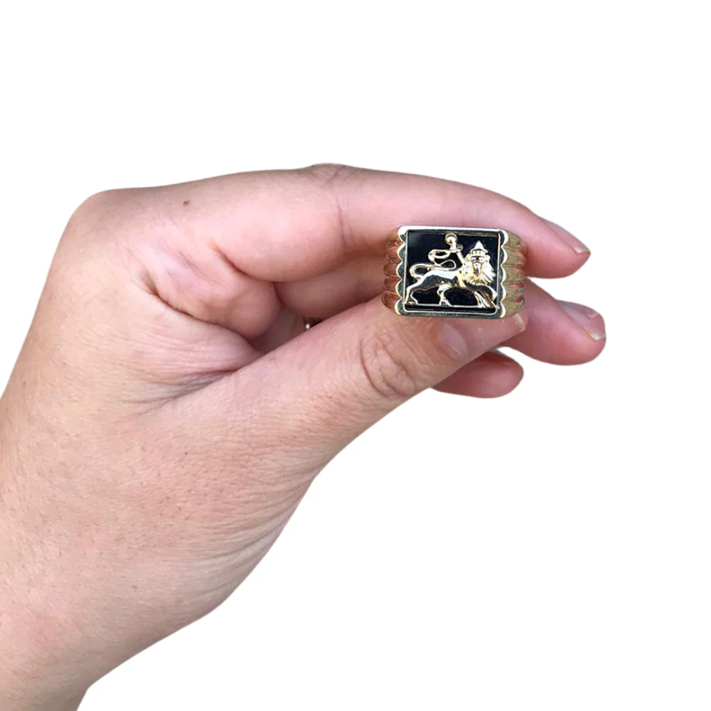 Bob Marley Style 14K Yellow Gold & Onyx Lion of Judah Ring - Image 6