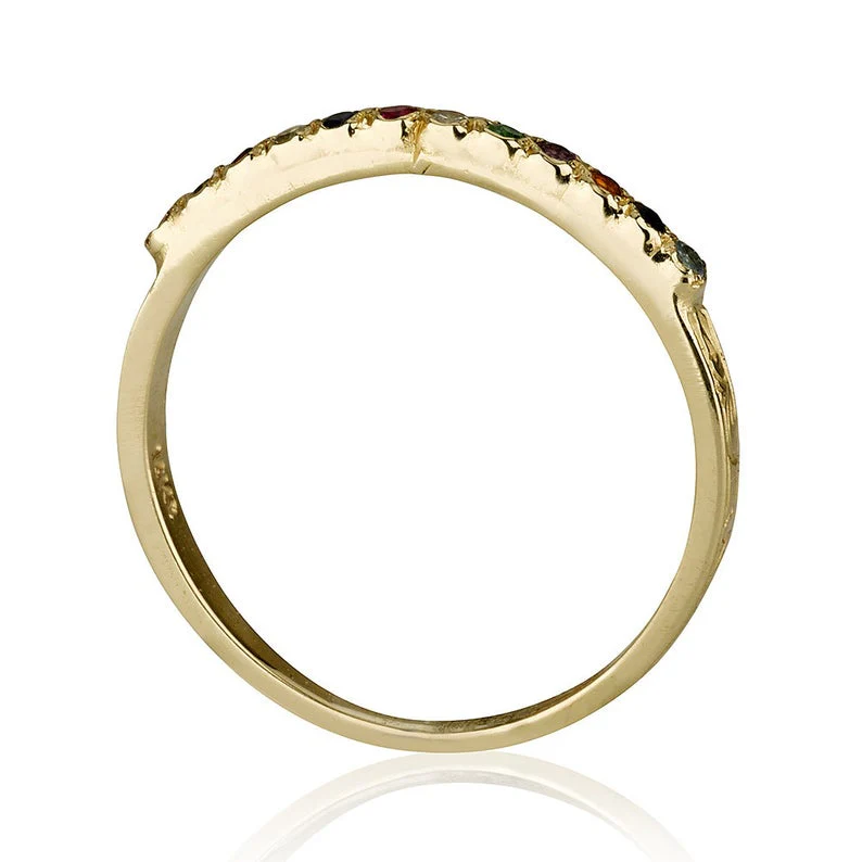 14K Yellow Gold Slim Band Kabbalah Ring with 12 Hoshen Gems - Image 3