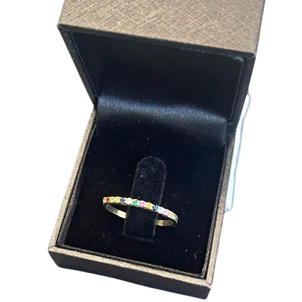14K Yellow Gold Slim Band Kabbalah Ring with 12 Hoshen Gems - Image 4