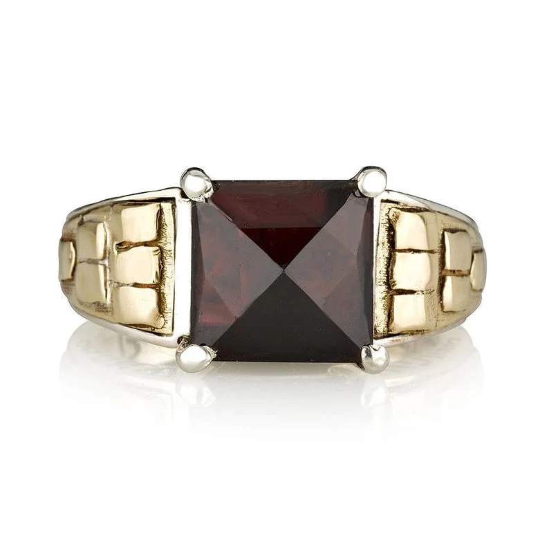 14K Yellow Gold and Silver Kabbalah Ring with Garnet Stone - Image 3