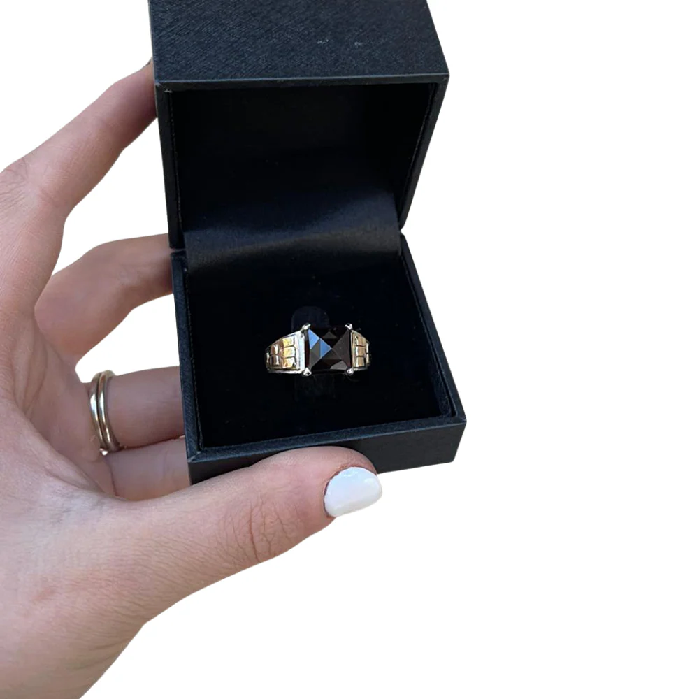 14K Yellow Gold and Silver Kabbalah Ring with Garnet Stone - Image 4
