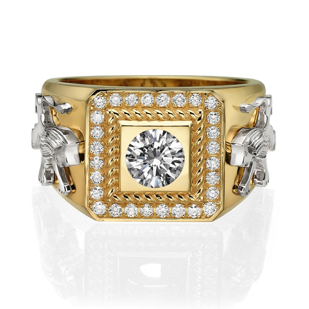 14K Two Tone Gold Diamond Lion of Judah Signet Ring - Image 2