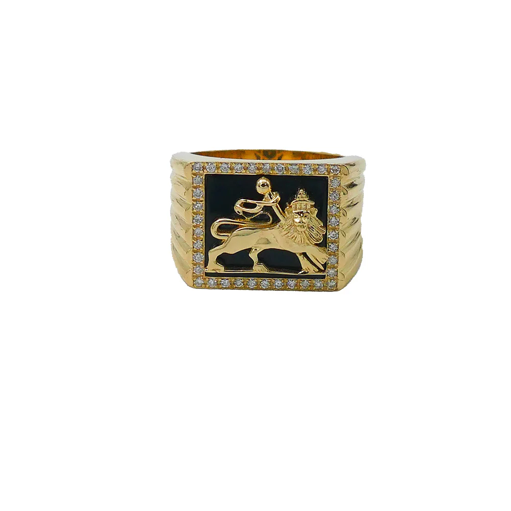 Lion of Judah Ring - Bob Marley Style 14K Yellow Gold Diamond Onyx - Image 5