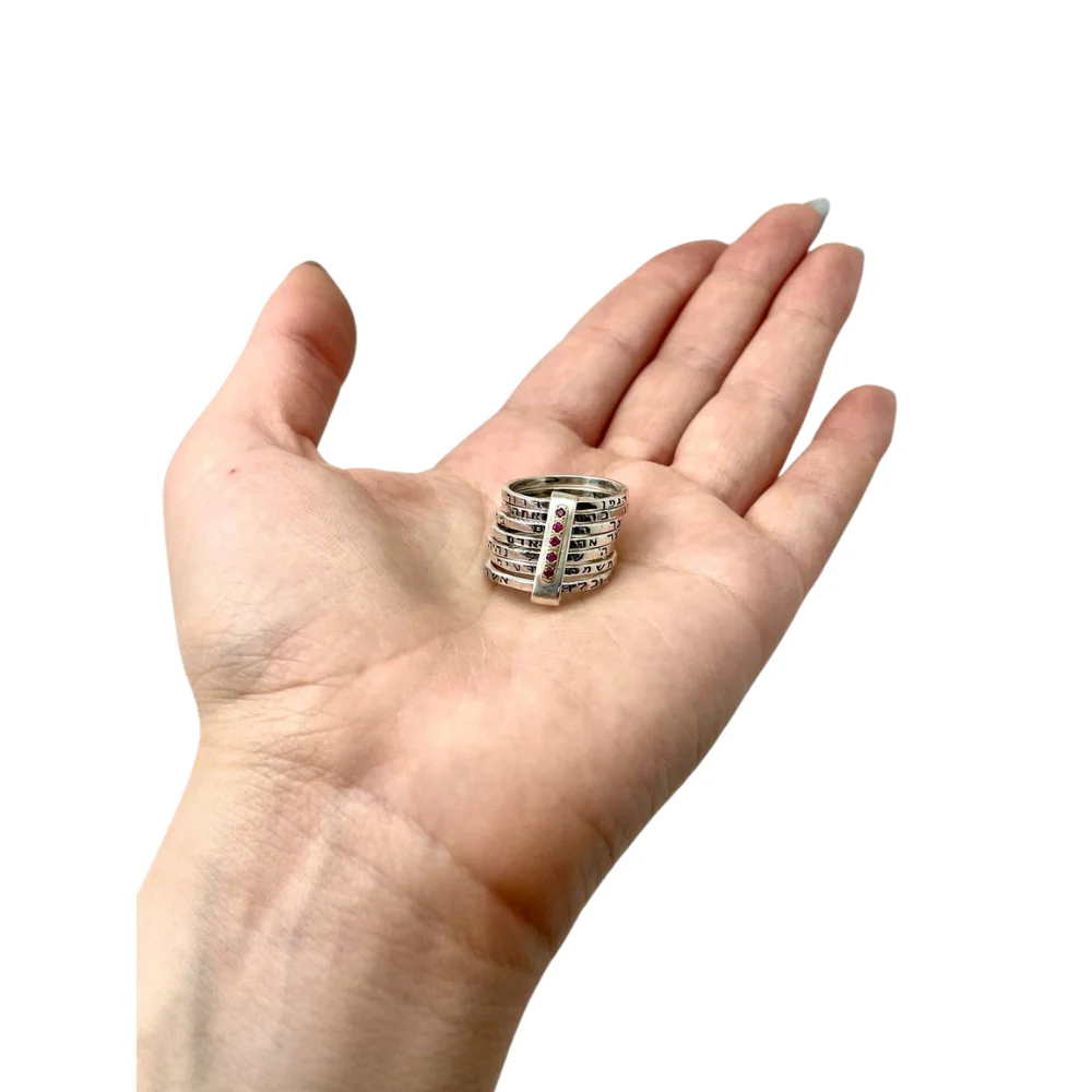 Seven Blessings Kabbalah Ring in 14K Gold and Silver with Rubies/Diamonds - Image 7
