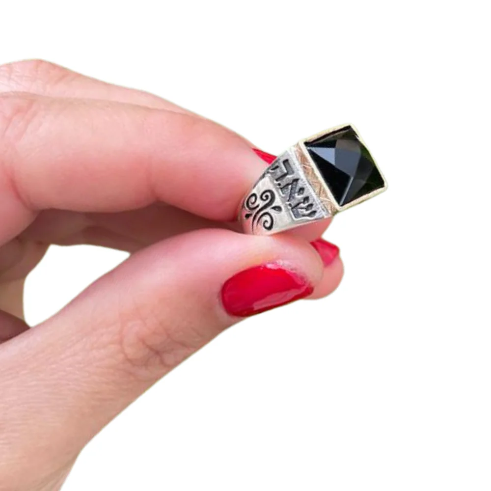 14K Gold and Silver 5 Metals with Black Onyx Kabbalah Ring - Image 5