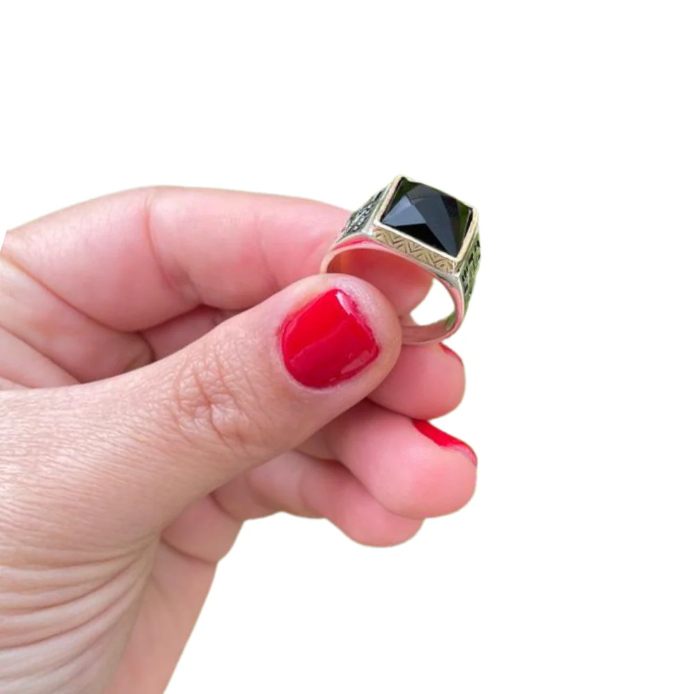 14K Gold and Silver 5 Metals with Black Onyx Kabbalah Ring - Image 7